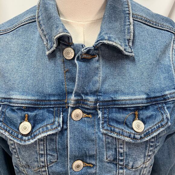 I &‎ M Denim Jean Jacket Womens Small Medium Wash Cropped Raw Hem Distressed - Picture 12 of 15